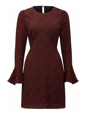 Evernew Red Floral Long Sleeve Mini Dress